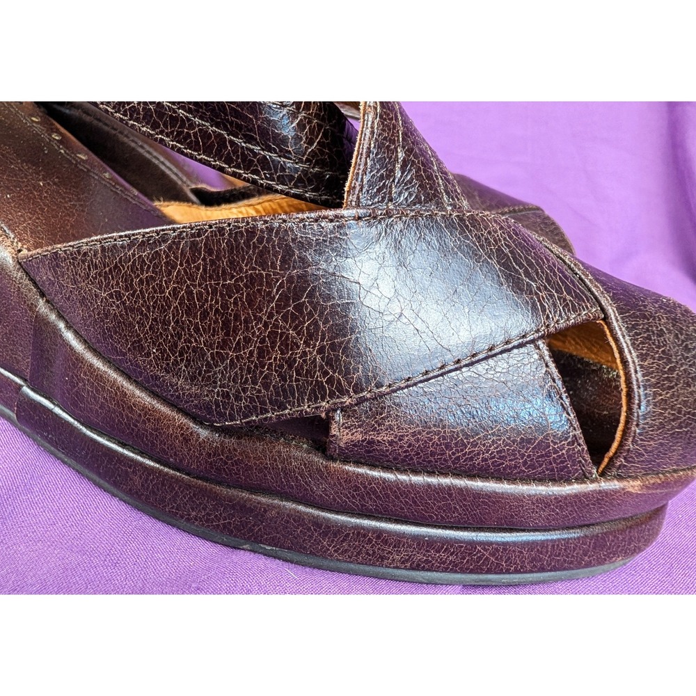 Re-mix Vintage Meadow Brown Croc Sz 9M Buckle Sandals Wedge Platform Leather - Picture 12 of 16
